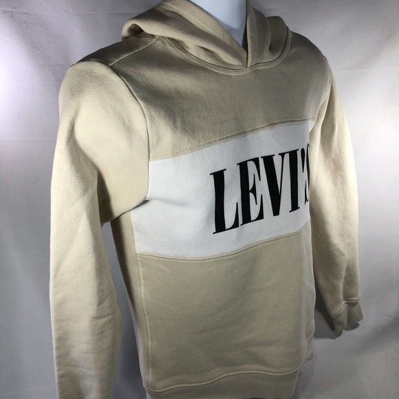 LEVIS HOODIE MENS SMALL BEIGE/TAN/WHITE HOODED SWEATSHIRT PULLOVER - Picture 7 of 15